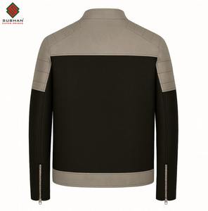 Chaqueta Bomber de Cuero Sólido para Hombre, Invierno, Casual, con Cierre, Cuello Mao, Servicio OEM, Diseño de Paneles Gris y Rojo - Product Image 2