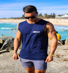 Camiseta sin mangas informal de verano para hombre, ropa deportiva ligera con escote redondo, cuello redondo, color sólido, venta al por mayor - Product Image 3