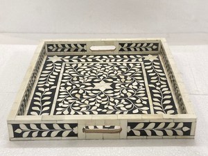 ถาดเสิร์ฟกระดูกฝังลายดอกไม้สีสันสดใสดีไซน์ทำด้วยมือถาดเสิร์ฟอาหารอินเดียงานฝีมือแบบดั้งเดิม - Product Image 5