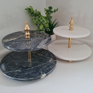 Soporte de pastel de mármol Suministro de fábrica Mango de madera de 2 niveles con piedra Soporte de pastel exigente personalizado hecho a mano - Product Image 6