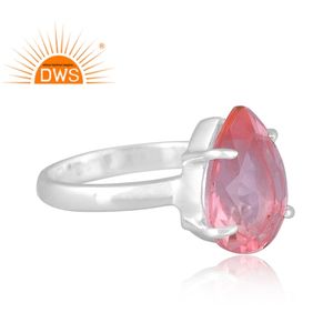 Última tendencia 925 plata esterlina fina doblete morganita cuarzo piedra preciosa anillo apilable fabricante de joyería personalizada - Product Image 3