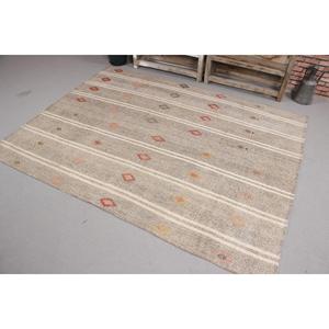 Tapis vintage 5,5x7 pieds, tapis turc, tapis à carreaux marron rouge - Product Image 1