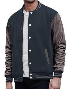Chaqueta Universitaria Oscura con Mangas Grises para Hombre, Estilo Béisbol Unisex, Botones, Ribete Acanalado, Opción Personalizada, Prenda Exterior Informal Cálida e Impermeable - Product Image 1