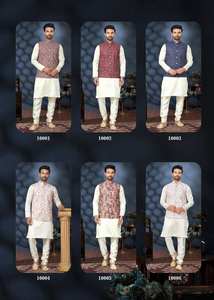 Elegante Kurta bordada en azul pastel para hombre con intrincados motivos florales combinados con pijama Blanco clásico festivo tradicional - Product Image 6