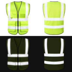 เสื้อกั๊กนิรภัย Hi-Vis เสื้อแจ็กเก็ตสะท้อนแสงมีกระเป๋าหลายช่องมองเห็นได้ชัดเจนสำหรับวิศวกรรักษาความปลอดภัยงานผ้าสแปนเด็กซ์ไซส์พิเศษโลโก้ออกแบบได้ตามต้องการ - Product Image 4