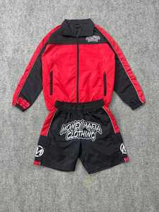 Ensemble veste zippée et jogging coupe-vent avec logo personnalisé pour hommes, pantalon de survêtement et coupe-vent imperméables en nylon à blocs de couleurs - Product Image 2