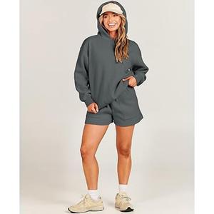 Ensemble short et sweat à capuche décontracté pour femme Tenue légère en mélange de coton pour se détendre et se prélasser au quotidien - Product Image 5