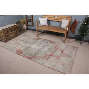 Turkish Area Rug, 4.1x8 ft Vintage Rug, <b>Red</b> Floral <b>Wool</b> Rug - Product Image 1