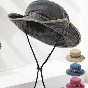 Chapeau seau de Cowboy Western Vintage d'été unisexe à bord lavé avec cordon de serrage Protection solaire avec imprimé personnalisé complet à bas prix - Product Image 1