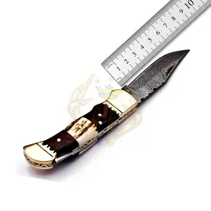 Couteaux en acier damas à manche en bois d'olivier couteau de survie chasse Camping en plein air couteau de poche pliant à vendre