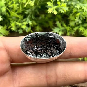 Piedra preciosa rutilo negro Natural Plata de Ley 925 hecho a mano diseñador personalizado joyería fina anillo eternidad Vermeil venta al por mayor a granel - Product Image 1