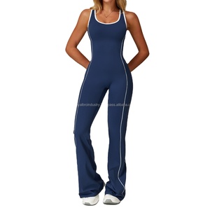 Mono de Yoga Personalizado con Logotipo, de una Pieza, para Mujeres Altas, con Cinturón, Pantalones Acampanados de Cintura Alta, Decoración con Aberturas, para Ropa Deportiva - Product Image 5