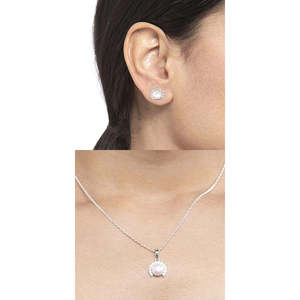 CLARA Ensemble de bijoux de mode pour femmes en argent sterling 925 avec pendentif Riko en perle véritable, boucles d'oreilles et chaîne plaqués rhodium avec zircone suisse - Product Image 5