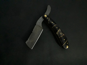 OEM Customizable Damascus Steel Straight Razor Black Shiny Horn <b>Wood</b> Handle for DIY Face <b>Shaving</b> and Industrial Barber Use - Product Image 3