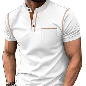 Verano moda Casual Camiseta cuello alto cuello bolsillo hombres deportes 100% algodón frente Logo - Product Image 1