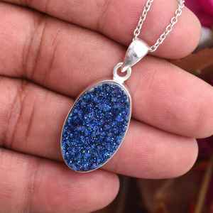Collier pendentif pierre précieuse Druzy bleu fait à la main bijoux en argent Sterling pendentif élégant cadeau pour elle - Product Image 6