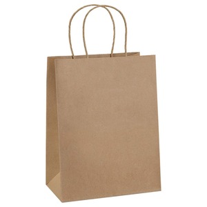 Bolsas de compras de papel Kraft marrón liso al por mayor bolsas de transporte para llevar de grado alimenticio bolsas de regalo portátiles con asa retorcida para venta al por menor - Product Image 1