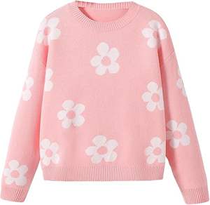 Pull court en tricot à manches longues et col en V à imprimé floral pour fille - Product Image 5
