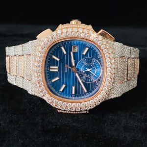 Reloj de pulsera totalmente helado VVS Moissanite para hombre, esfera azul de dos tonos, esfera analógica de estilo empresarial de oro rosa, reloj de lujo, regalo para él - Product Image 6