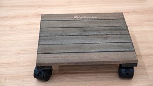 Chariot carré en bois d'acacia écologique pour plantes avec serrures de sécurité Caddy robuste pour jardin et centre commercial - Product Image 5
