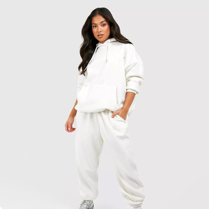 Ensemble pantalon et sweat à capuche décontracté surdimensionné respirant pour femme, avec logo personnalisé, nouvelle collection hiver, fermeture à cordon - Product Image 1