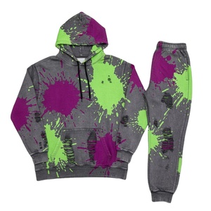 Unisex 2026 invierno Sudadera con capucha desgastada conjuntos nuevo diseño Grunge Vintage lavado chándal logotipo impreso personalizado últimos trajes de lavado ácido - Product Image 1