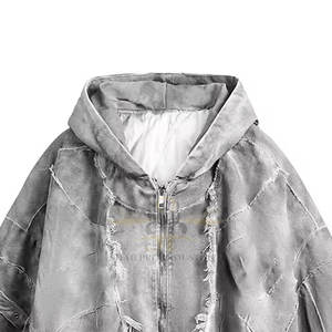 Design personnalisé de haute qualité pull à capuche avec broderie de détresse solide décontracté grande taille sweats à capuche avec broderie de détresse - Product Image 4