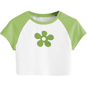 เสื้อยืดครอปแขนสั้นของผู้หญิงเสื้อครอปแขนสั้นพิมพ์ลายโลโก้ตามสั่ง - Product Image 1