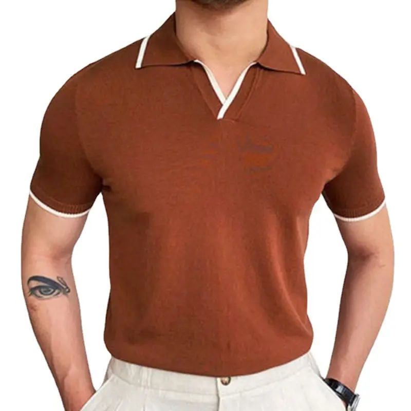 맞춤형 로고 FNJIA 남성용 여름 새 옷깃 니트 스웨터 폴로 셔츠 스티칭 니트 비즈니스 폴로 셔츠 남성용