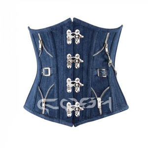Corset sous-poitrine en jean bleu avec baleines en acier - Product Image 1