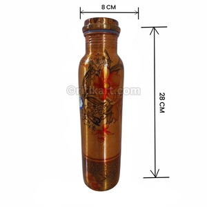 Botella de agua de cobre impresa con ilustraciones de mandala y acabado de laca protectora de alto brillo para uso en estilo de vida de yoga - Product Image 4