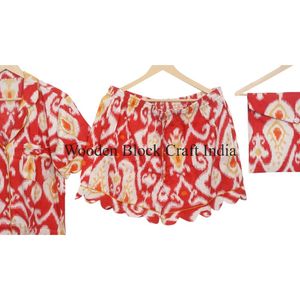 Ensemble de pyjama en coton imprimé floral pour femmes - Impression à la main en bloc, vêtements de nuit en satin confortables pour l'automne, pyjama court pour l'été - Product Image 3