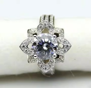 VVS Cut Original Moissanite Diamond Wedding Ring Art Deco Floral Design 925 Silver <b>Lotus</b> Flower Engagement Ring Gift - Product Image 5