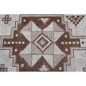 Vintage Herki Patchwork <b>Wool</b> Rug Eco-Friendly <b>Brown</b> Moroccan Turkish Rug with Latex Backing 2.2x11.7 ft (68x358 Cm) - Product Image 5