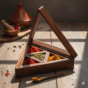 Organizador de Especias de Madera Ecológico, Duradero y Hecho a Mano, Clásico Soporte Triangular para Masala para Cocinas de Hogar y Restaurantes - Product Image 3