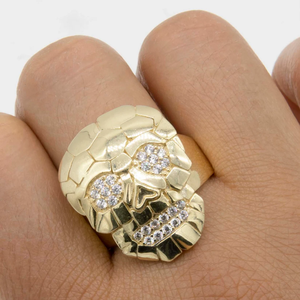 Anillo de calavera brillante CZ, anillo con forma de cara de oro amarillo de 18 quilates sólido Real para joyería de moda para hombre, anillo de diamante Moissanite - Product Image 1