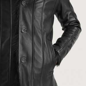 Furcliff <b>Men's</b> Black <b>Leather</b> Bomber <b>Jacket</b> Winter Windproof and Breathable Heated and Anti-Bacterial Features - Product Image 2