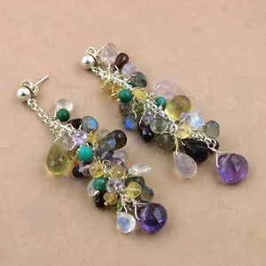 Boucles d'oreilles pendantes tendance en argent avec pierres précieuses, pendentif multi-pierres avec zircon, bijoux religieux tendance en cuivre et laiton - Product Image 1