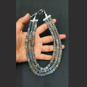 สร้อยคอลูกปัดหินโมราสีเทา3ชั้น,สร้อยคอลูกปัดหินธรรมชาติสไตล์โบโฮมีข้อความติดลูกปัดหินทำด้วยมือ - Product Image 4