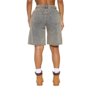 Shorts Bermuda en jean déchiré taille haute pour femme, gris délavé, coupe ample, décontracté, streetwear d'été, cinq poches - Product Image 2