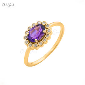 <b>Top</b> Quality 7X5MM Oval Cut Gemstone Purple Amethyst Ring 14k Yellow Gold <b>Women</b> Fine Jewelry Diamond Engagement Rings Wholesale - Product Image 6