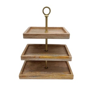 ชั้นวางเค้กทรงกลม 3 ชั้น ทำจากไม้ธรรมชาติและโลหะสีเงิน สำหรับร้านอาหาร - Product Image 3