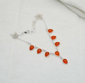 Massive 925 Sterling <b>Silver</b> Choker <b>Necklace</b> for Women Everyday Wear Link Chain with Carnelian <b>Birthstone</b> and Bezel Setting - Product Image 1