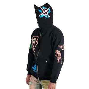 Vente en gros 100% coton sweat à capuche surdimensionné hommes respirant lourd GSM coton mélangé avec fermeture éclair intégrale et sérigraphie - Product Image 4