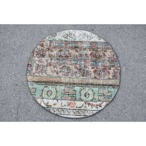 พรมตุรกีวินเทจ3.1ft เบจสีน้ำตาล3.1 x ขนสัตว์แฮนด์เมดพร้อมแผ่นรองยางลายเย็บปะสี่เหลี่ยมผืนผ้าสำหรับข้างเตียง - Product Image 1