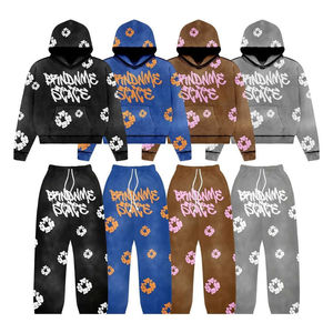 ชุดกีฬาผู้ชายแบบสั่งทำกางเกงขาบานทรงหลวมมีฮู้ดเอวสองชั้นแฟชั่นโอเวอร์ไซส์ - Product Image 5