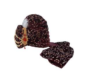 Mens Flower Bail Printed Velvet Traditional Ethnic Safa/<b>Turban</b>/Pagdi/Pagri & Shawl (Maroon Color, <b>Turban</b> Size: 22 to 22.5 Inch) - Product Image 5