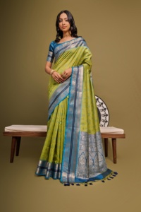 Speciale Festivalkleding Meest Trending Zachte Desi Tussar Zijden Sari Met Pauwvlechten Rand Fancy Kwastjes Werken <span class=keywords><strong>Online</strong></span> Winkelen - Product Image 6