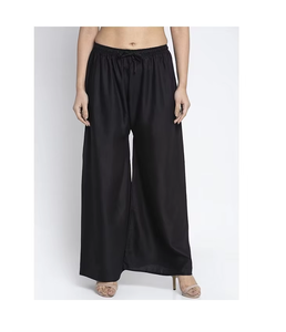 Pantalon Palazzo formel en nylon/coton léger et doux pour femmes coupe ample jambe large plissée avant fermeture à cordon - Product Image 4