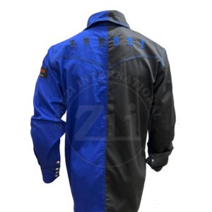 Vêtements de travail bicolores bleu noir ignifuges pour hommes Vente en gros PE NFP2112 CAT2 pour uniformes de l'industrie du soudage - Product Image 2
